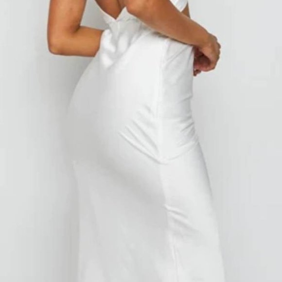 Satin Front-Cross Halter Midi - White - Picture 3 of 4